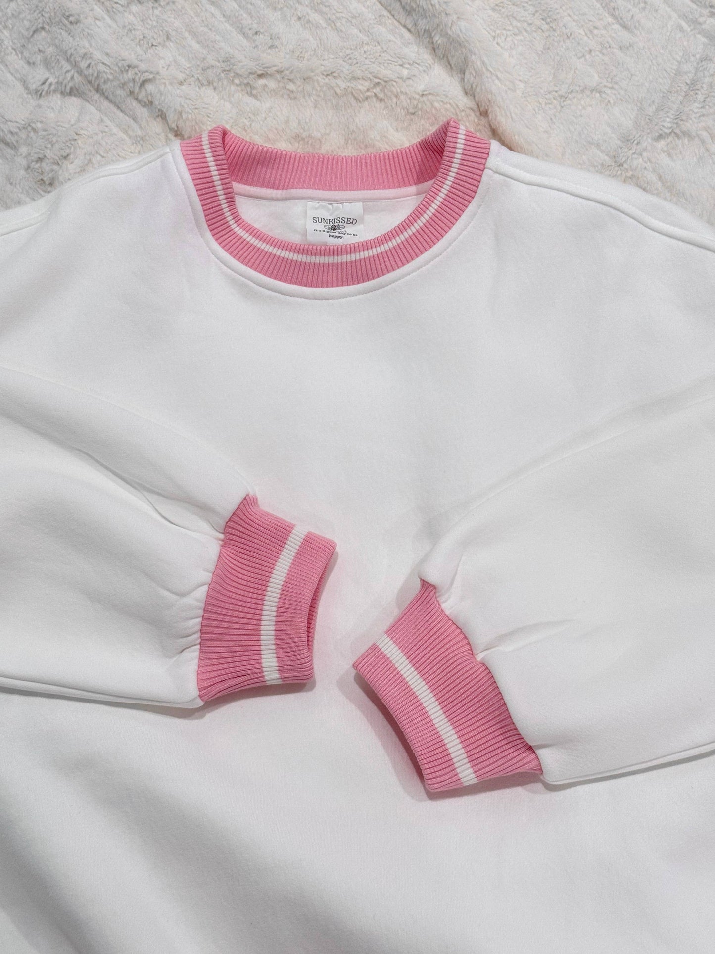 Blank White And Pink Preppy Crew Sweatshirt